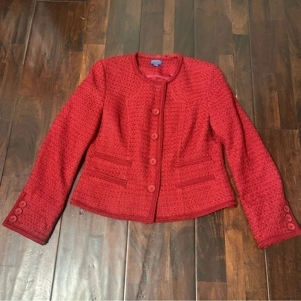 Pendleton Blazer Jacket Womens Wool Blend Red Button Up in Size 10